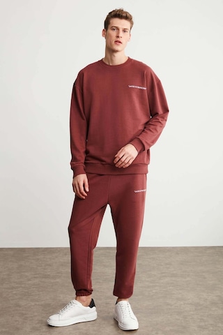 Grimelange Marshall Erkek Pamuklu İçi Polarlı Nakışlı Relaxed Bordo Eşofman Takımı Bordo