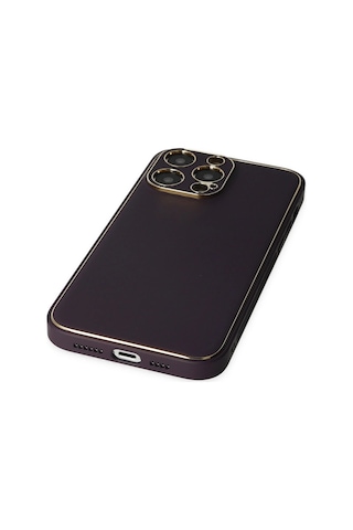 Newface Apple iPhone Uyumlu 13 Pro Max Kılıf Coco Deri Silikon Kapak - Semeglbl - 30 Derin Mor