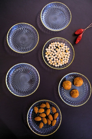 Tabak Evi Altın Yaldız Eğimli Cam Kase 12cm 6 Lı 2493 Şeffaf