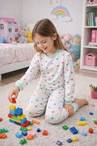 Kız Çocuk Renk Paleti Desenli 8 - 13 Yaş Pijama Takımı Beyaz