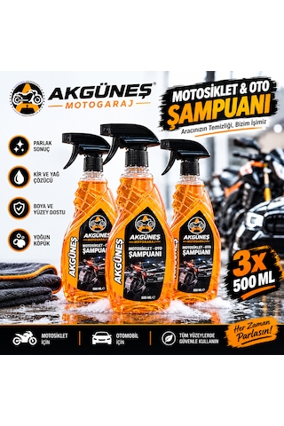 3 Adet 500 Ml Kullanıma Hazır Yoğun Köpüklü Oto Ve Motosiklet Şampuanı Araç Temizlik Şampuanı