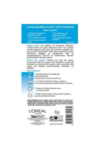 L'Oreal Paris Yaş Uzmanı Canlandırıcı Kağıt Göz Maskesi 30+