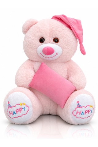 Ayıcık Şapkalı Ve Yastıklı Seri Peluş Ayıcık 60cm - Hediyelik Peluş Oyuncak 046 - Pembe
