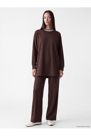 Lcw Everyday Kahverengi Oversize Soft Touch Kadın Sweatshirt Tunik