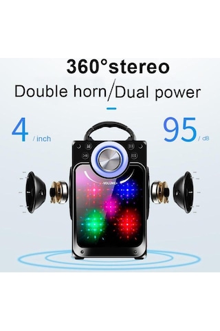 822s Ledli Kumandalı Bluetooth Hoparlör Usb-tf-fm Radyo Siyah