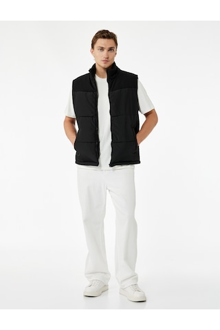 Koton Fermuarlı Cep Detaylı Slim Fit Dik Yaka Kolsuz Şişme Yelek Siyah 6wam20110hw Siyah
