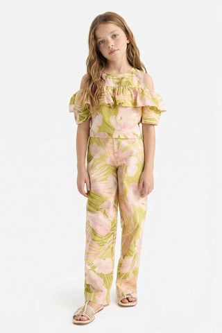 DeFacto Kız Çocuk Desenli Wide Leg Geniş Paça Pamuklu Pantolon D7610A825SMGN115 Yeşil
