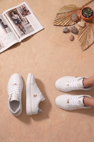 Ayakkabı Fuarı Elit. Asozrebeka Kadın Klasik Sneaker Beyaz - Altın