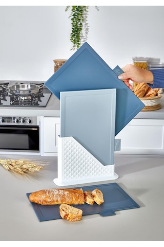 4 Parça Standlı Kesme Tahtası Seti - Ekmek/ Sebze Kesme Tahtası