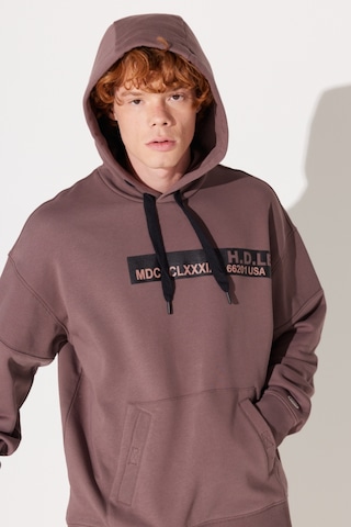 Lee Loose Fit Rahat Kesim Kapüşonlu İçi Polarlı Sırt Baskılı Kahverengi Sweatshirt L232283640 Çok Renkli