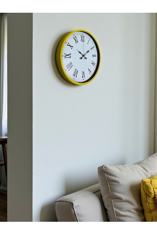 36 Cm Sarı Dekoratif Roma Rakam Duvar Saati Sarı