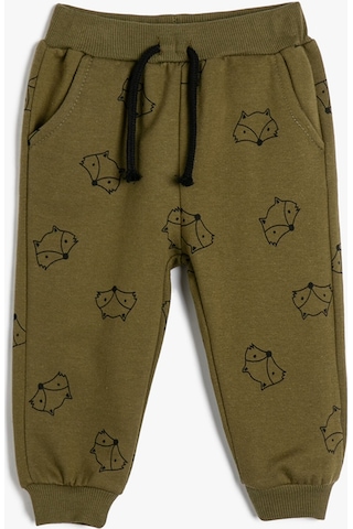 Koton Jogger Eşofman Altı Baskı Detaylı Beli Bağlamalı Şardonlu Pamuklu Haki Desenli 4wmb40034tk 4WMB40034TK05V Haki