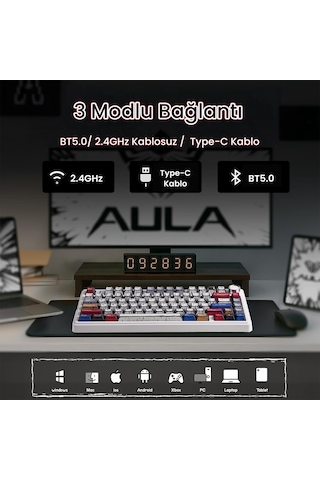 Aula F75 Mekanik Rgb Tkl Reaper Switch Kablosuz Makrolu Hot Swap Klavye Comic