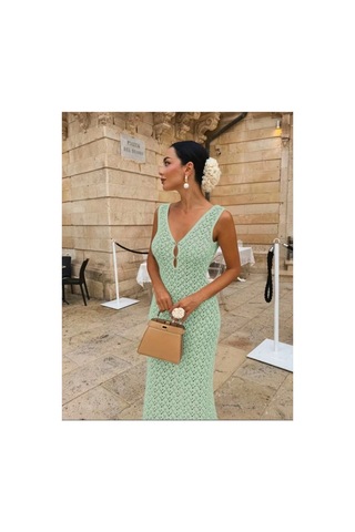 Butik İstanbul Kadın Askılı V Yakalı Uzun Triko Elbise Siyah