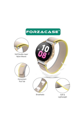 Forzacase Samsung Galaxy Uyumlu Watch Active 2 44mm İçin Cırtlı Hasır Kumaş Kordon Kayış - Fc604 Siyah