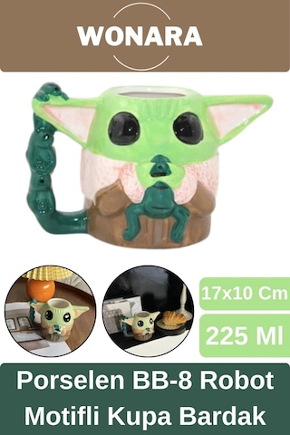 Özel Tasarım Sevgili Arkadaş Şık Ve Dekoratif Hediyelik Porselen Baby Yoda Motifli Kupa Bardak Diğer