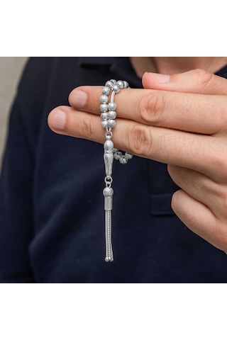 Gümüş Çizgili Yuvarlak Erkek Tesbih Sl12626 Gümüş