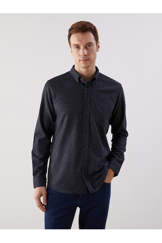 Lcwaıkıkı Classic Lacivert Regular Fit Armürlü Cepli Erkek Gömlek