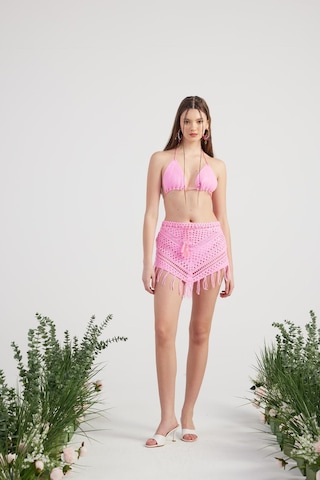 Holly Lolly Desenli Bağlamalı Yazlık Alt Üst Chacha Triko Takım Pembe