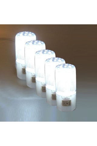Kısa Led Gece Lambası 0,5W Tasarruflu Işıklı Fişli Düğmeli 5 Adet