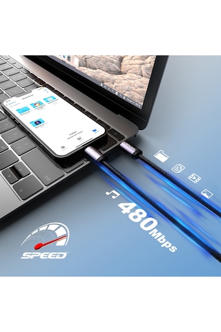 Lenyes Lc537 Type-c To Type-c Hızlı Şarj Özellikli Örgülü Data Ve Şarj Kablosu 60w 1m Siyah