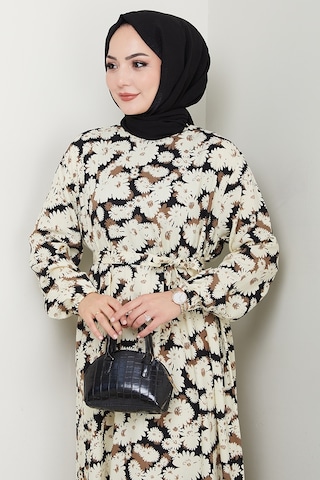 Neriz Dokuma Viskon Elbise 1486 - Siyah Siyah