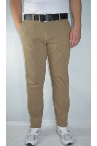 Battal Erkek Cizgili Reguler Pamuk Pantolon Kum
