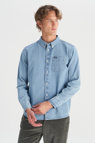 Wrangler Pamuk Regular Fit Tek Cepli Klasik Yaka Gömlek Mavi