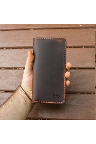 Craft And Luna El Yapımı Hakiki Deri Cüzdan Telefon Kılıfı Western Taba