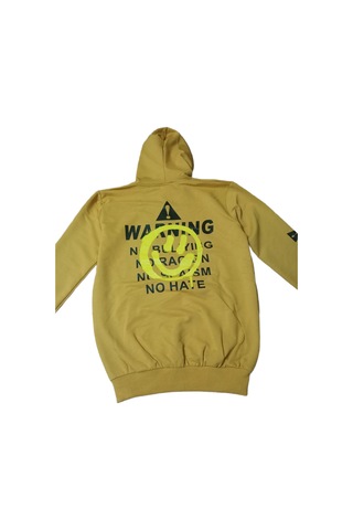 İrem Erkek Çocuk Önü Arkası Kolu Emoji Smile Desenli Hardal Renk Kanguru Cepli Kapüşonlu Sweatshirt