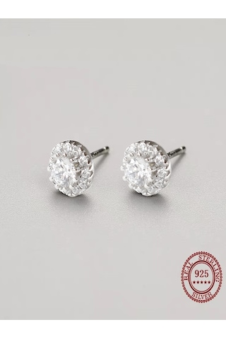 Brezza Lusso Jewelry Timeless Series Işıltılı Harika Tektaş Gümüş Kadın Küpe 5,5 Mm Gümüş