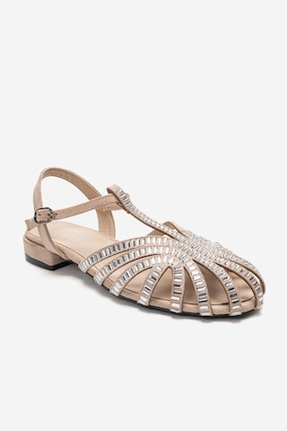 Luvishoes Lavına Bej Süet Taşlı Kadın Sandalet