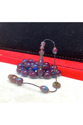 Mavi Sedefli Ateş Kehribar Tesbih