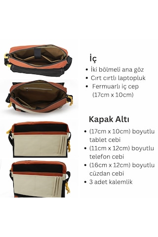 Cappadocia Vintage 4009 Omuz Postacı Siyah Krem 15.6 Laptop Çanta Siyah - Altın
