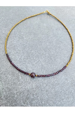 Doğaltaş Lal Ve Hematit Taşı Minimal Kolye Bordo