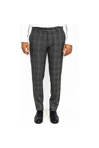 Wessi Kare Desenli Slim Fit Füme Erkek Pantolon Füme