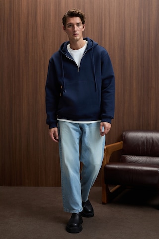 JUSTUS Erkek Kapüşonlu Kanguru Cepli Fermuar Yakalı Lacivert Sweatshirt