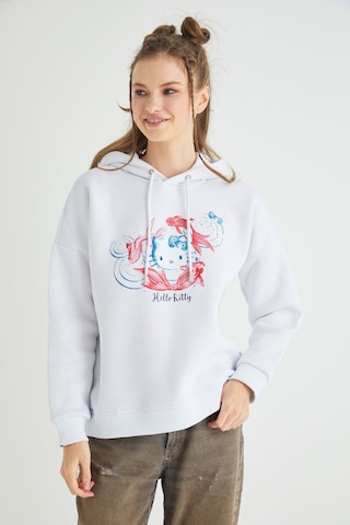Hello Kitty Lisanslı Baskılı Kapüşonlu Oversize Sweatshirt Renkli