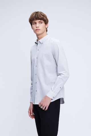 Hatemoğlu Gri Slim Fit Uzun Kollu Düğmeli Yaka Pamuklu Gömlek 24d190000051 Ag1 Gri - Açık Gri