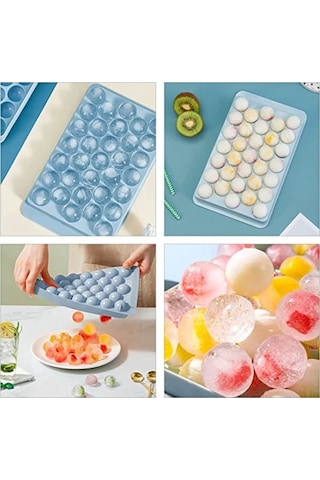 Pazly Yuvarlak Pembe Buz Küpü Tepsisi Kapaklı 33 Bölme Dondurucu İçin Kü Topu Kalıpları Buz Kovası Pembe