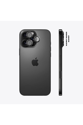 Safeus Safir Temperli Kamera Lens Koruyucu Apple Uyumlu iPhone 16 Pro Max İle Siyah