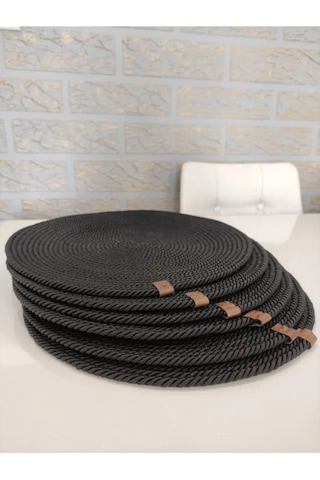 Amerikan Servis Runner Supla Sunum Çeyiz Takım Örme Örgü Tabak Altı Yanmaz Füme Renk 6 Adet Füme