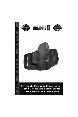 Dayanıklı Aksesuar Fonksiyonel Parça Dis Mekan Single Sword Deri Yarım Kılıf 9 Mm Siyah