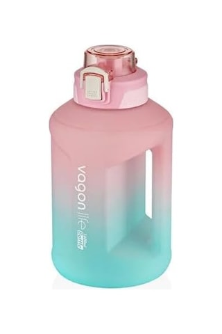 Vagonlife 1600ml Çift Renk Taşıma Askılı Ve Kulplu Motivasyon Su Matarası Sticker Hediyeli Pembe-turkuaz Genel