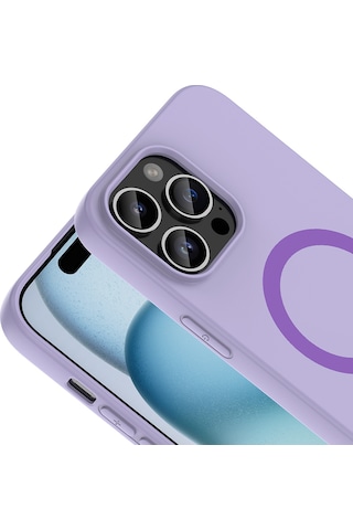 Apple iPhone Uyumlu 14 Pro Max Kılıf M-safe Şarj Özellikli Zore Aris Silikon Kapak - Lila