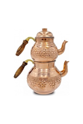 Çaydanlık Bakır Küçük Boy Kırmızı Papatya Model Kırmızı