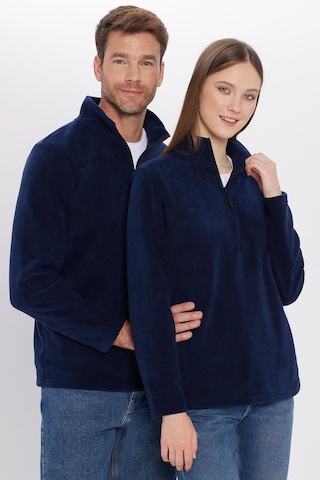 Tudors Unisex Standart Fit Rahat Kesim Tüylenme Yapmayan Soğuk Geçirmez Lacivert Dik Yaka Polar Sweatshirt-31929 Lacivert