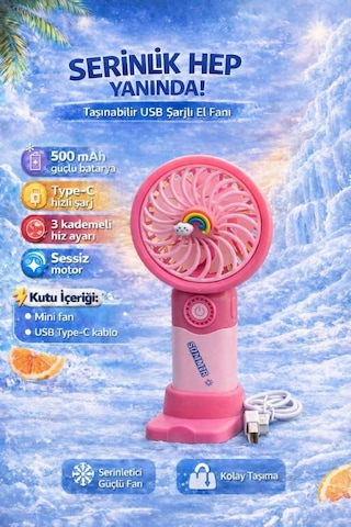 Fit Pembe Mini Taşınabilir Sessiz El Fanı 3 Hız Ayarlı Mini El Pervanesi Soğutucu-vantilatör