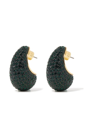 Pave Dome Earrings, Kristalli Kup Tarzı Küpe Yeşil