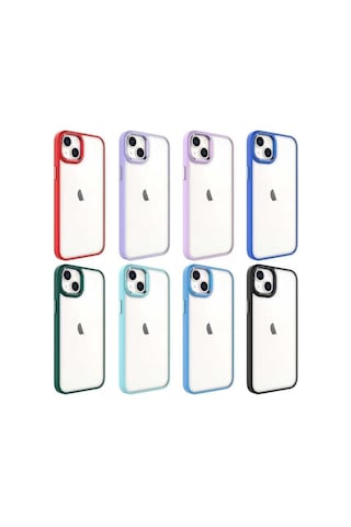 Iphone 14 Uyumlu Kılıf Kenarları Parlak Arkası Şeffaf Hassas Butonlu Renkli Kapak Colr16419-lavendery Gray